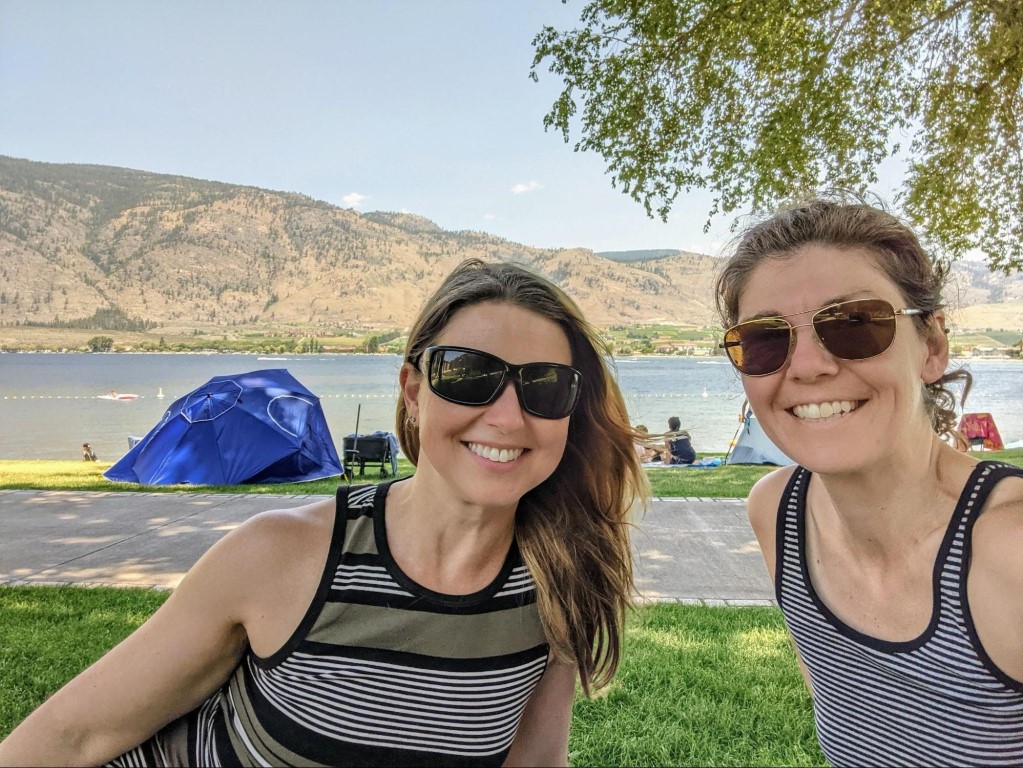 Mel and Emilie cooling off in the shade at Osoyoos Lake