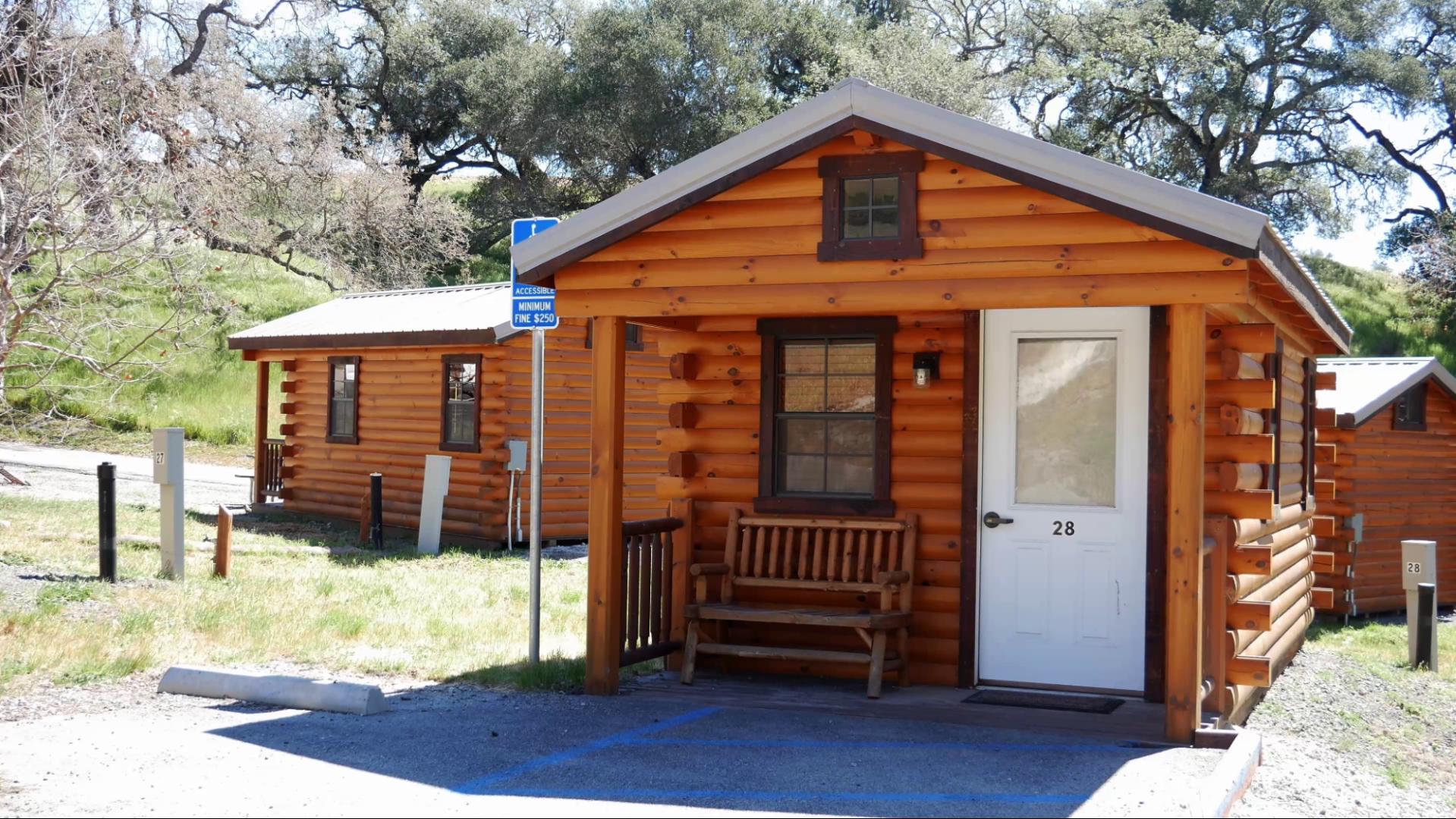 This is one of the cabins available on a nightly basis at Lopez Lake Recreation Site in California. Cabins can sleep 4-6 people. 