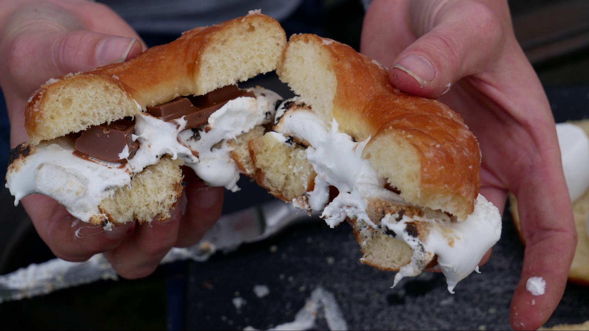 A s'more made with a glazed donut from The Rolling Pin Bakery in Hope, BC