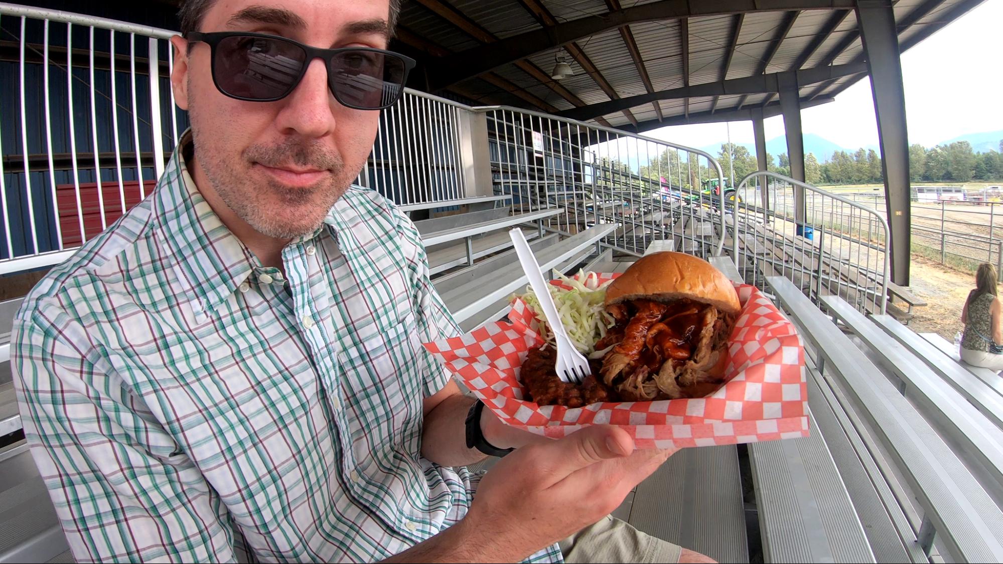 Jay gets ready to eat a delicious pulled pork sandwich at the Chilliwack Fair 2021