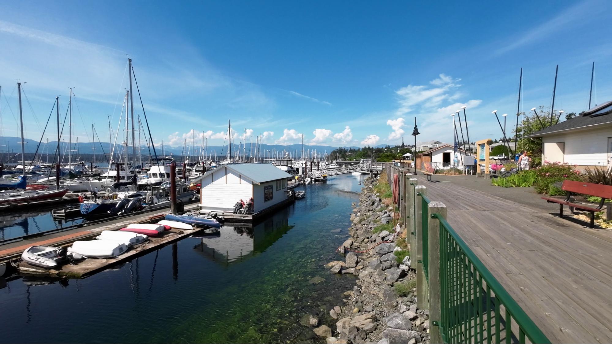 The waterfront and marina in Courtenay, BC.